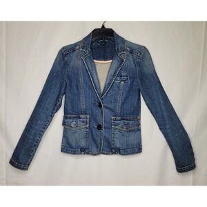 Vintage Gap Fitted Denim Jean Jacket Medium Wash Y2K